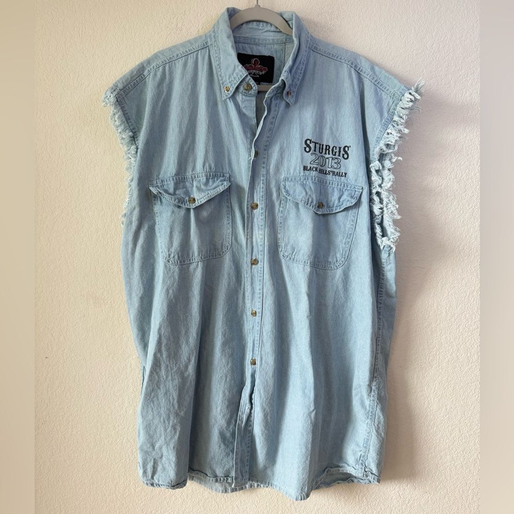 Sturgis 2013 Black Hills Rally Biker’s Club Sleeveless Denim Shirt‎ Vest 3XL